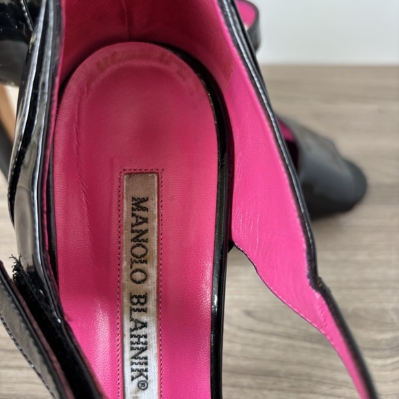 Manolo Blahnik Black Patent Heeled Mary Jane Sandals Sz 7.5 US *VINTAGE*❤️ - Picture 7 of 11